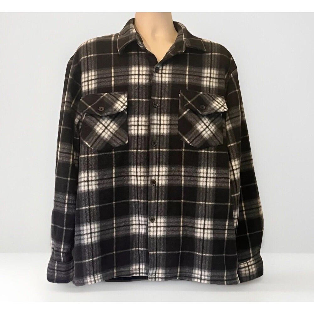 Stillwater Supply Co Fleece Shirt Mens L Black White Plaid Soft Gorp Grunge Y2K
